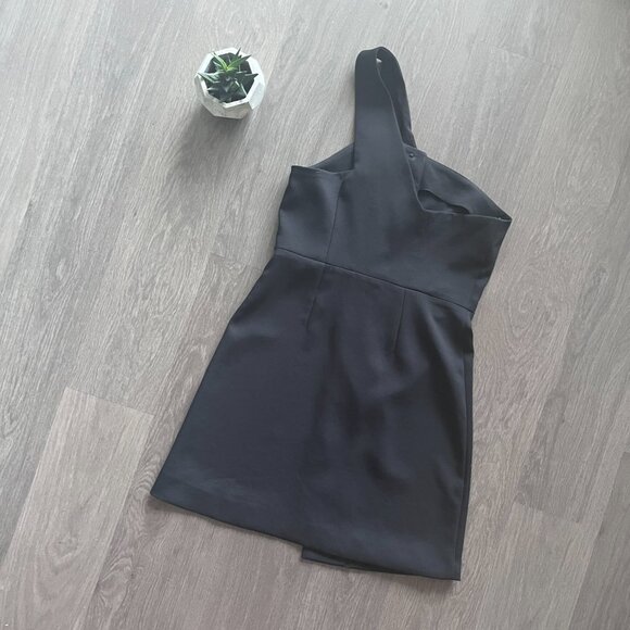 SANDRO Black “Melinda” One Shoulder Mini Dress with Gold Buttons - Picture 10 of 15